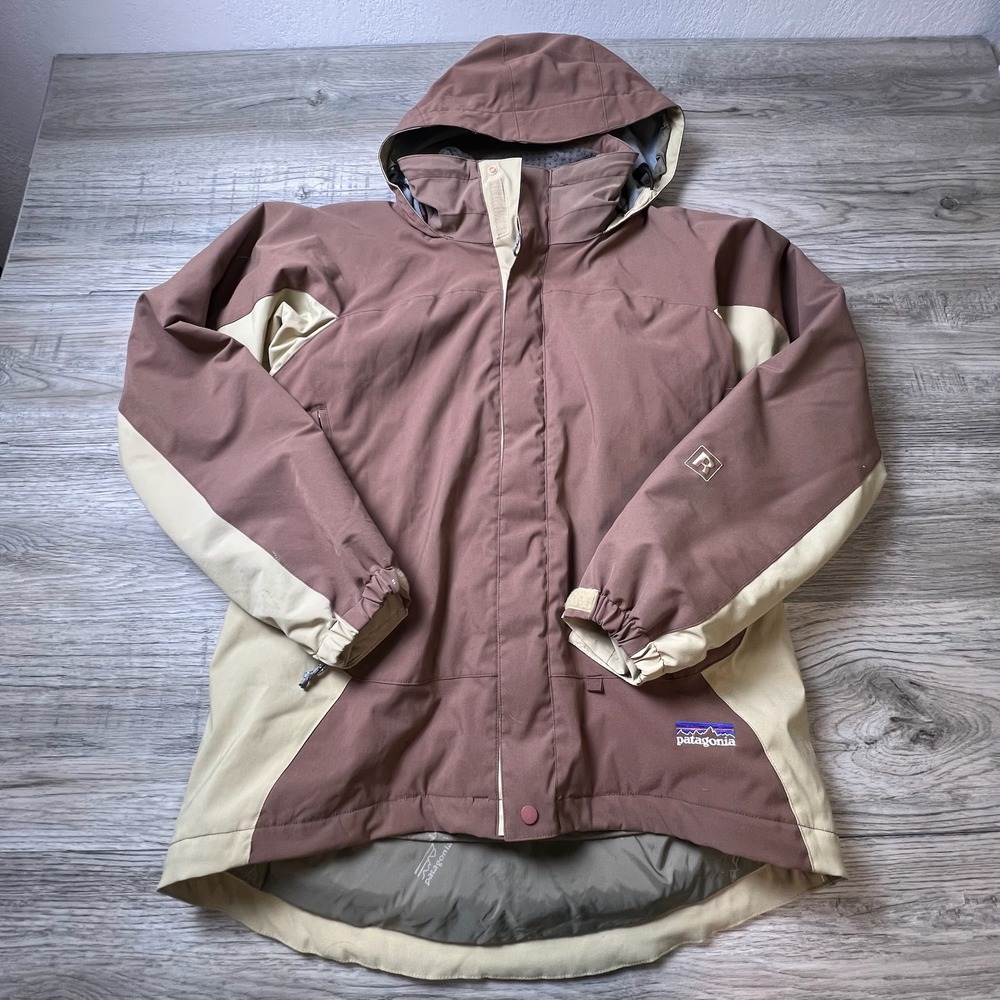 Patagonia Ski Jacket Womens Small Brown Tan Vintage 90s Fleece Lined Hooded